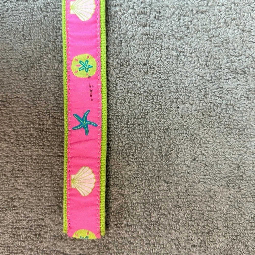 Douglas Paquette Pink Green Sea Shell Starfish D-Ring Canvas Belt Womens Medium